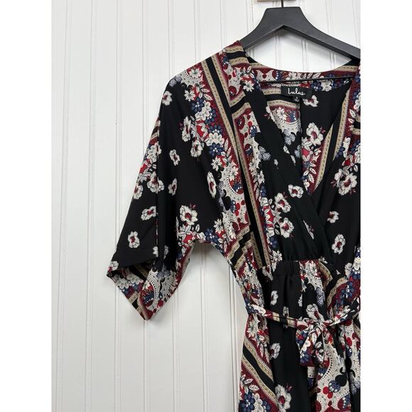 Lulus Women's Maxi Timeless Wrap Dress Black Floral Long‎ Sleeve Size S #142 - Picture 2 of 16